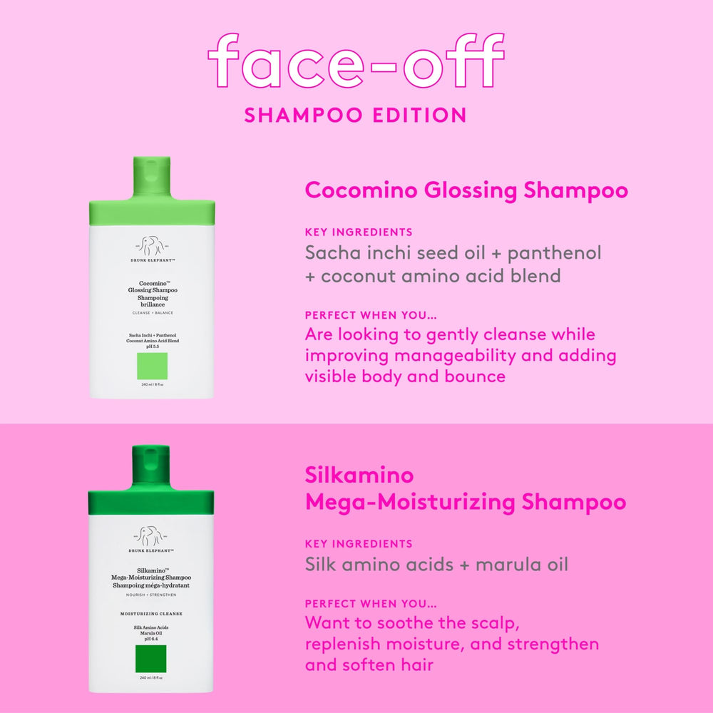 Drunk Elephant Cocomino Glossing Shampoo provides heat protection for styling