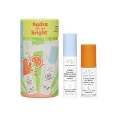 Drunk Elephant Hydra and the Bright duo box for travel skincare illumination.