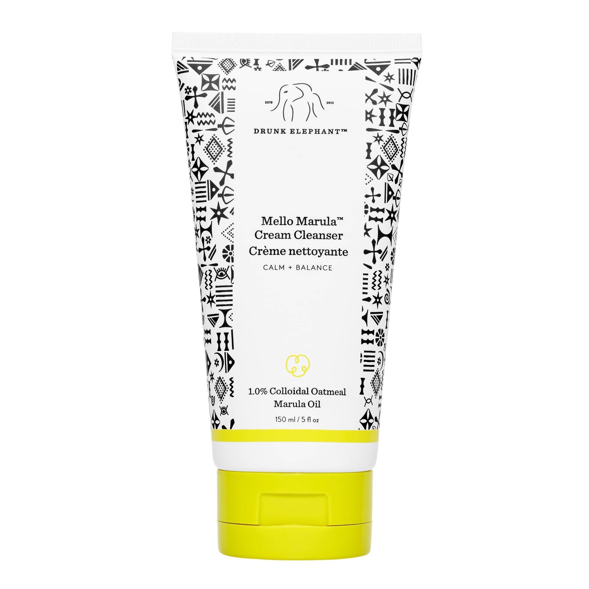 Drunk Elephant Mello Marula Cream Cleanser bottle front highlights gentle makeup removal.