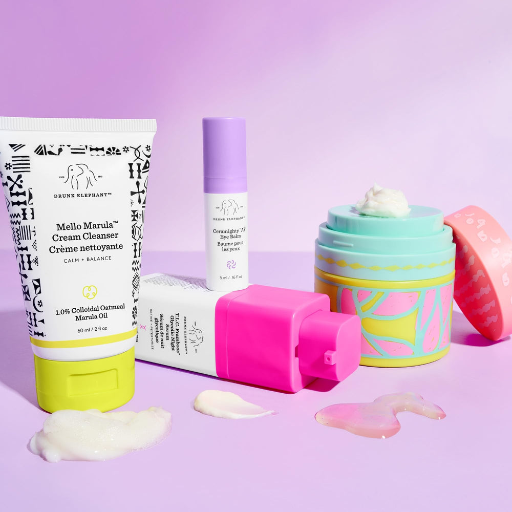 Drunk Elephant TLC Framboos Glycolic Night Serum exfoliates and soothes.