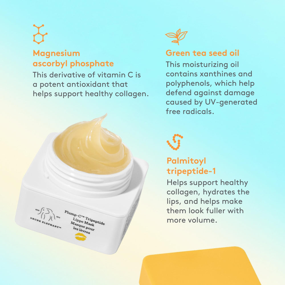 Drunk Elephant Lippe Mask packaging emphasizes clean, fragrance-free formula.