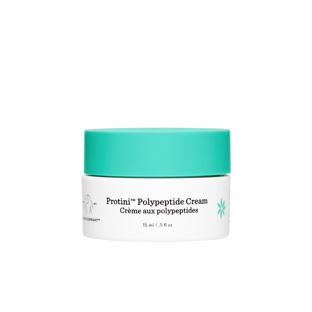 Drunk Elephant Protini cream jar close-up, showing hydrating, firming care.