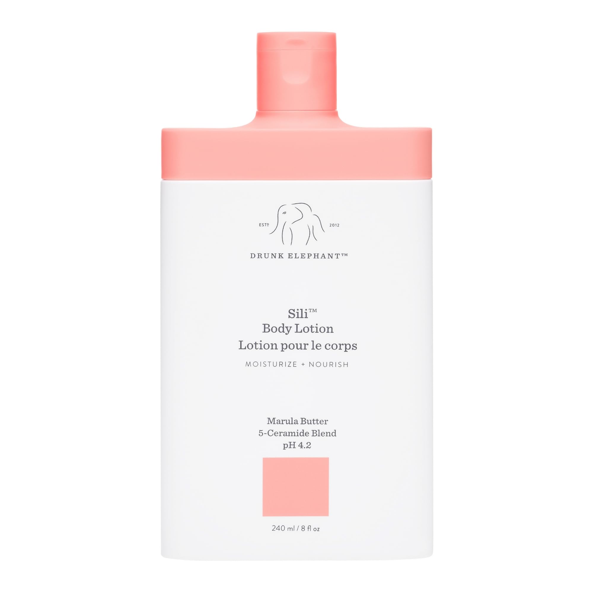 Drunk Elephant Sili Body Lotion bottle for lightweight daily hydration.