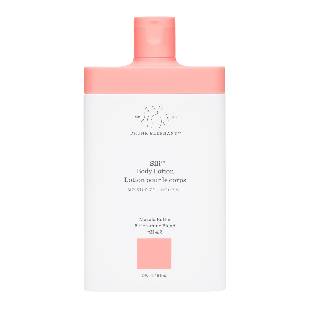 Drunk Elephant Sili Body Lotion bottle for lightweight daily hydration.