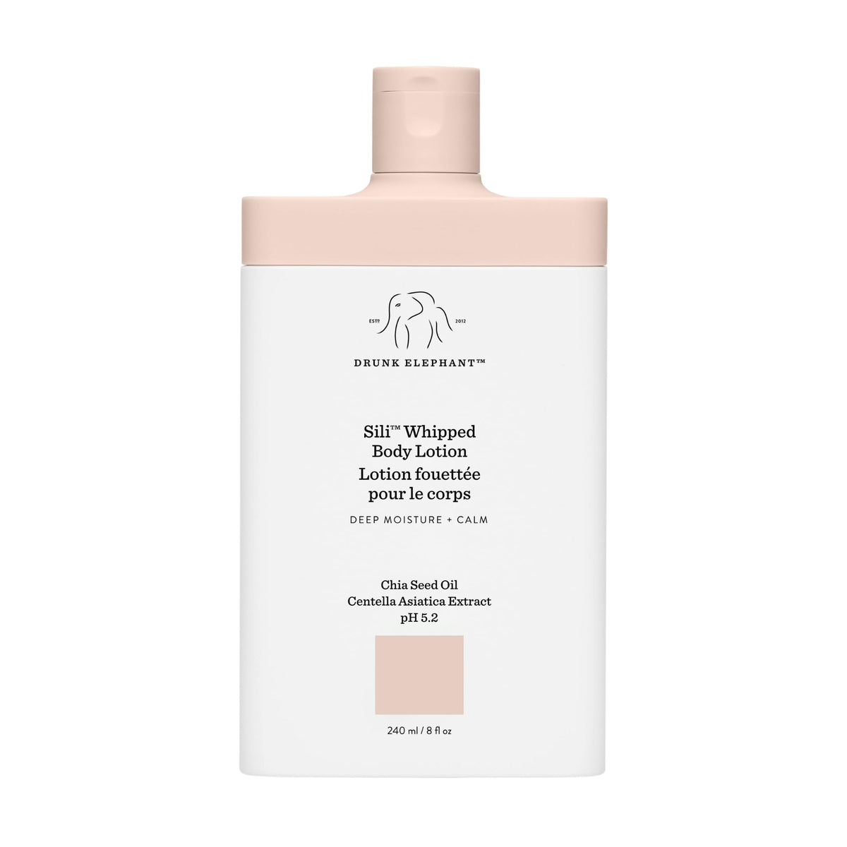 Drunk Elephant Sili Whipped Body Lotion bottle delivering deep hydration.