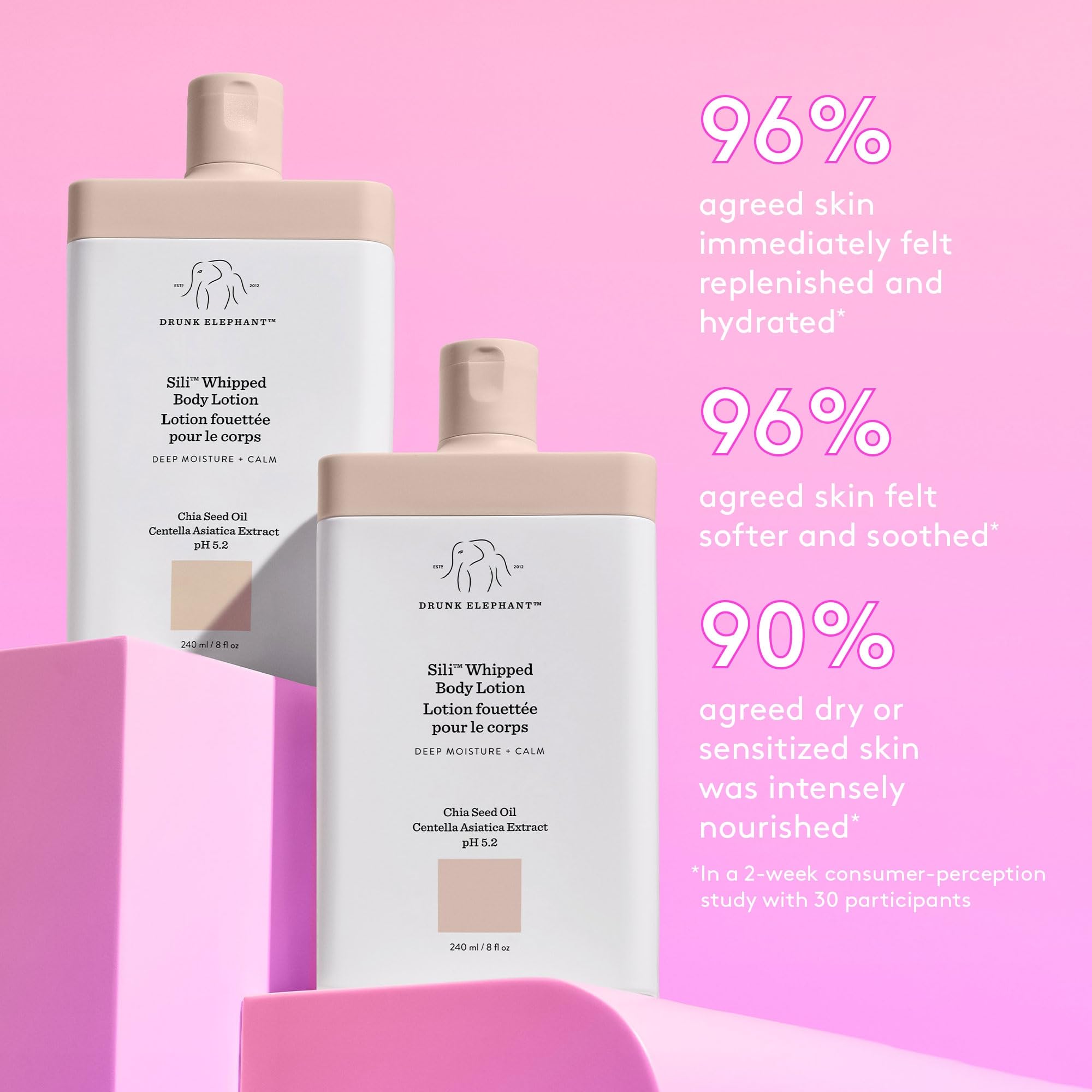 Drunk Elephant Sili Whipped with vanilla fruit extract for antioxidant calm.
