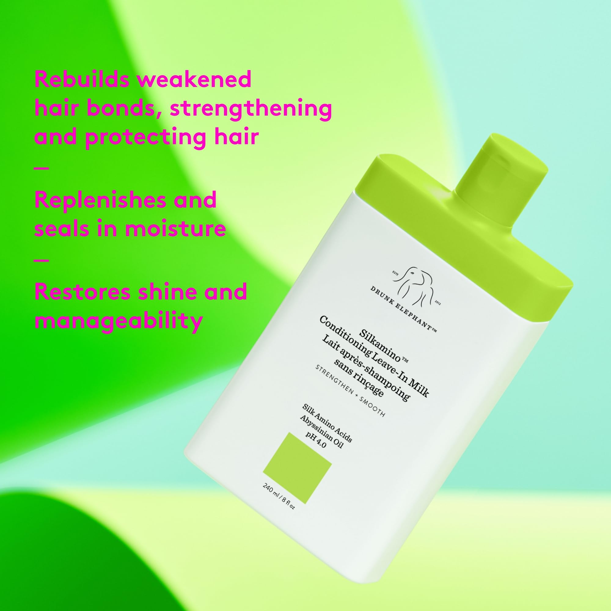 Drunk Elephant Silkamino applied on wet hair aids detangling and softness