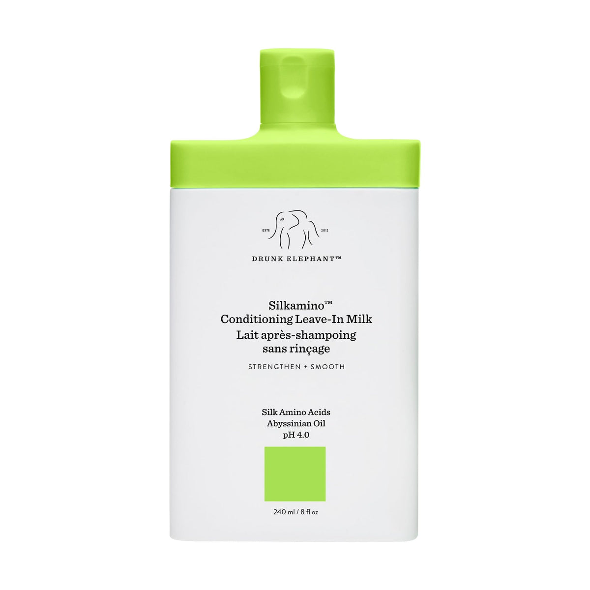 Drunk Elephant Silkamino leave-in milk bottle for smooth, manageable hair