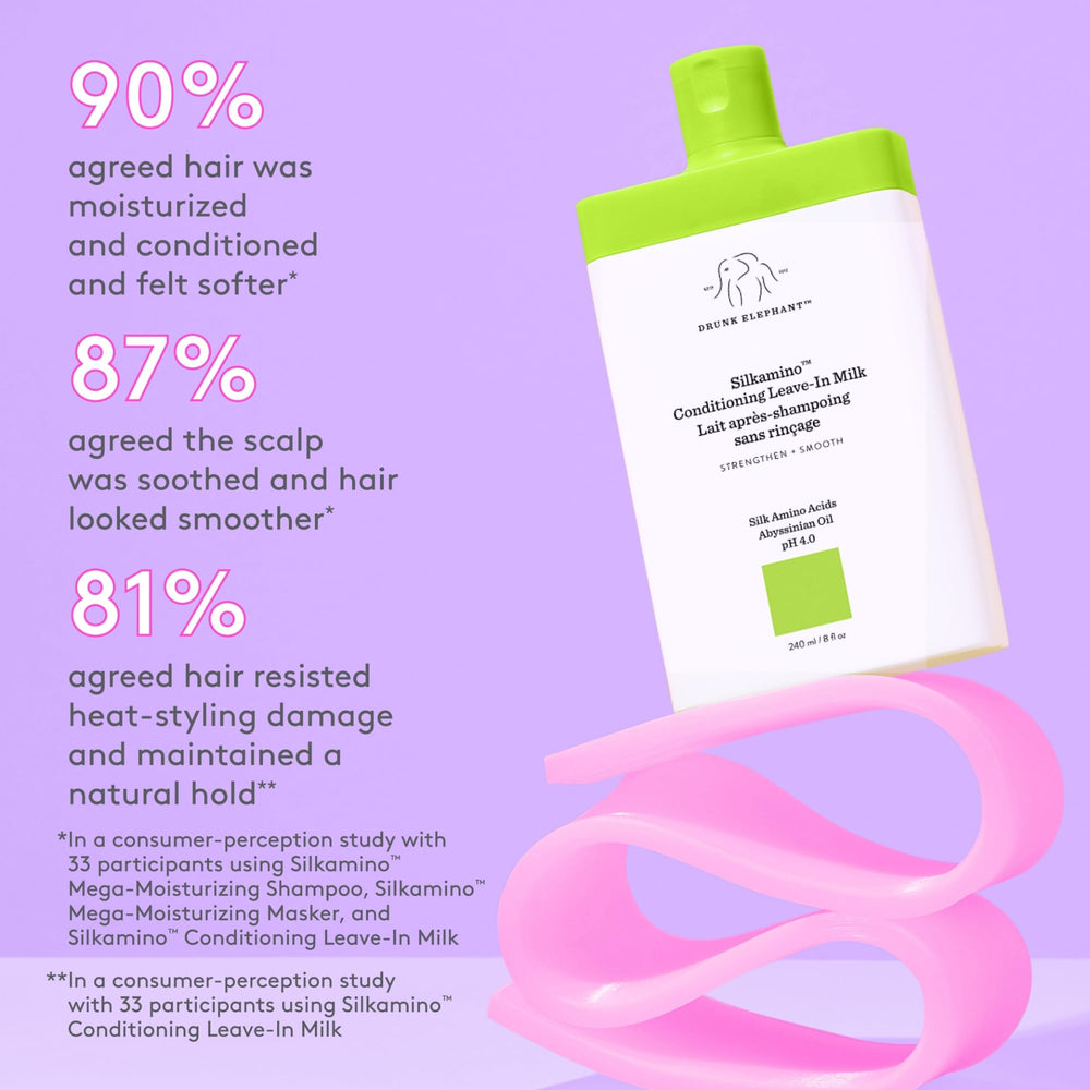 Drunk Elephant Silkamino close-up shows silky hair texture and flexible hold