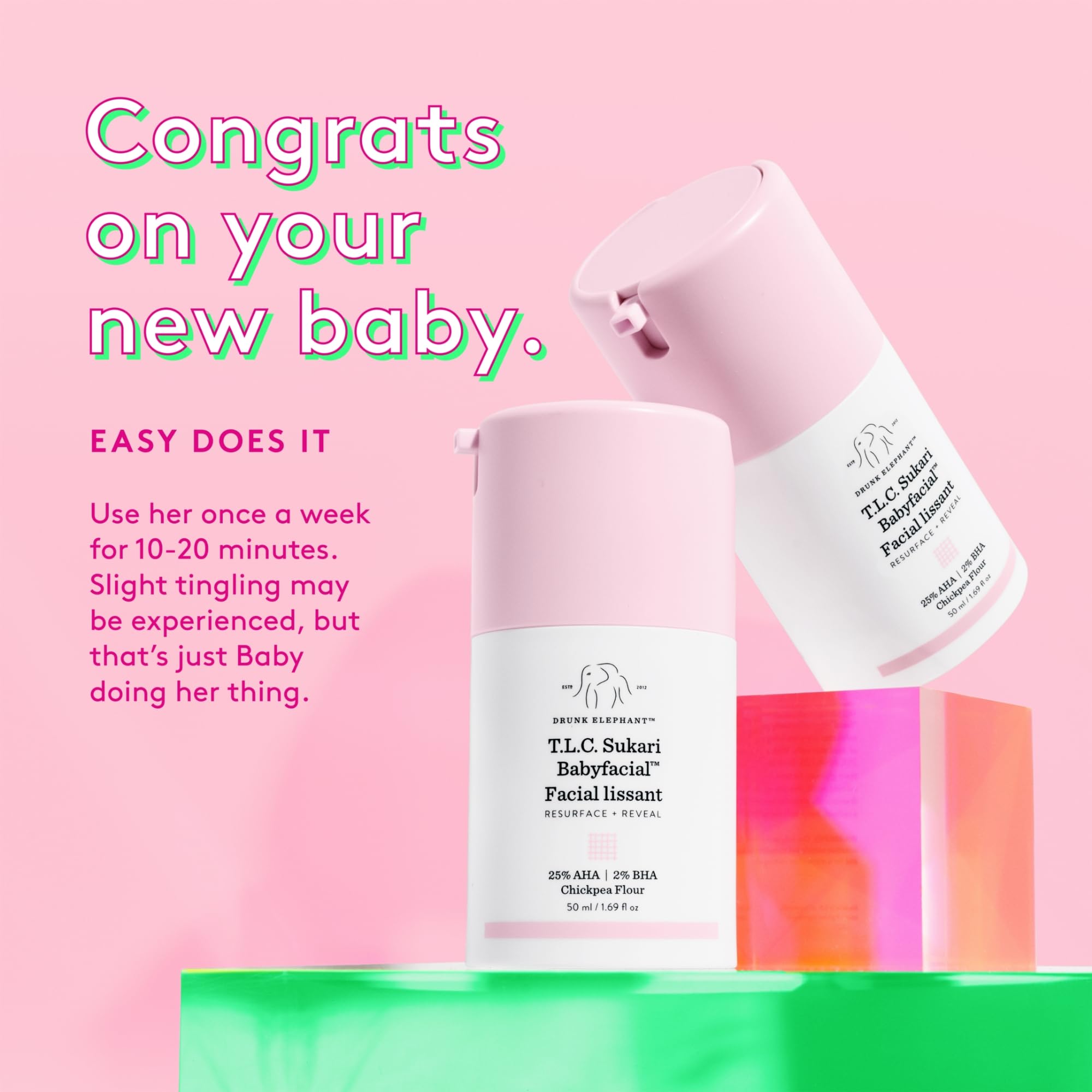 Spreading Drunk Elephant Babyfacial on the cheek shows gentle weekly exfoliation use case.