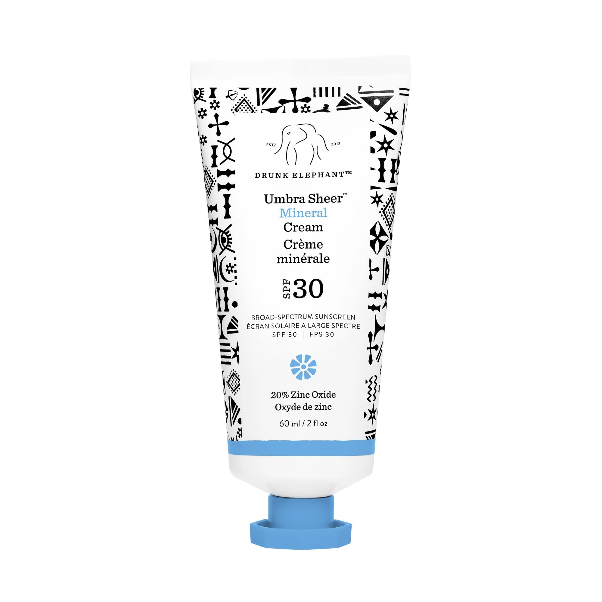 Drunk Elephant Umbra Sheer SPF 30 tube swatch showing lightweight, sheer coverage.
