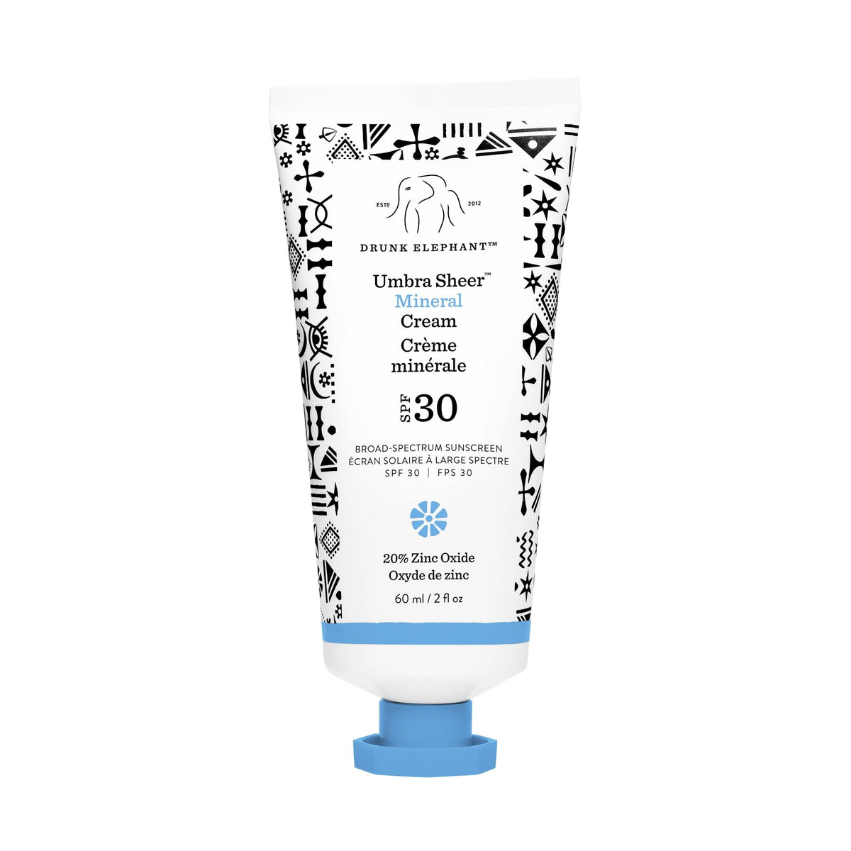 Drunk Elephant Umbra Sheer SPF 30 tube swatch showing lightweight, sheer coverage.