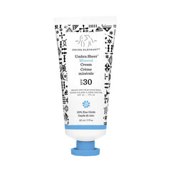 Drunk Elephant Umbra Sheer SPF 30 tube swatch showing lightweight, sheer coverage.