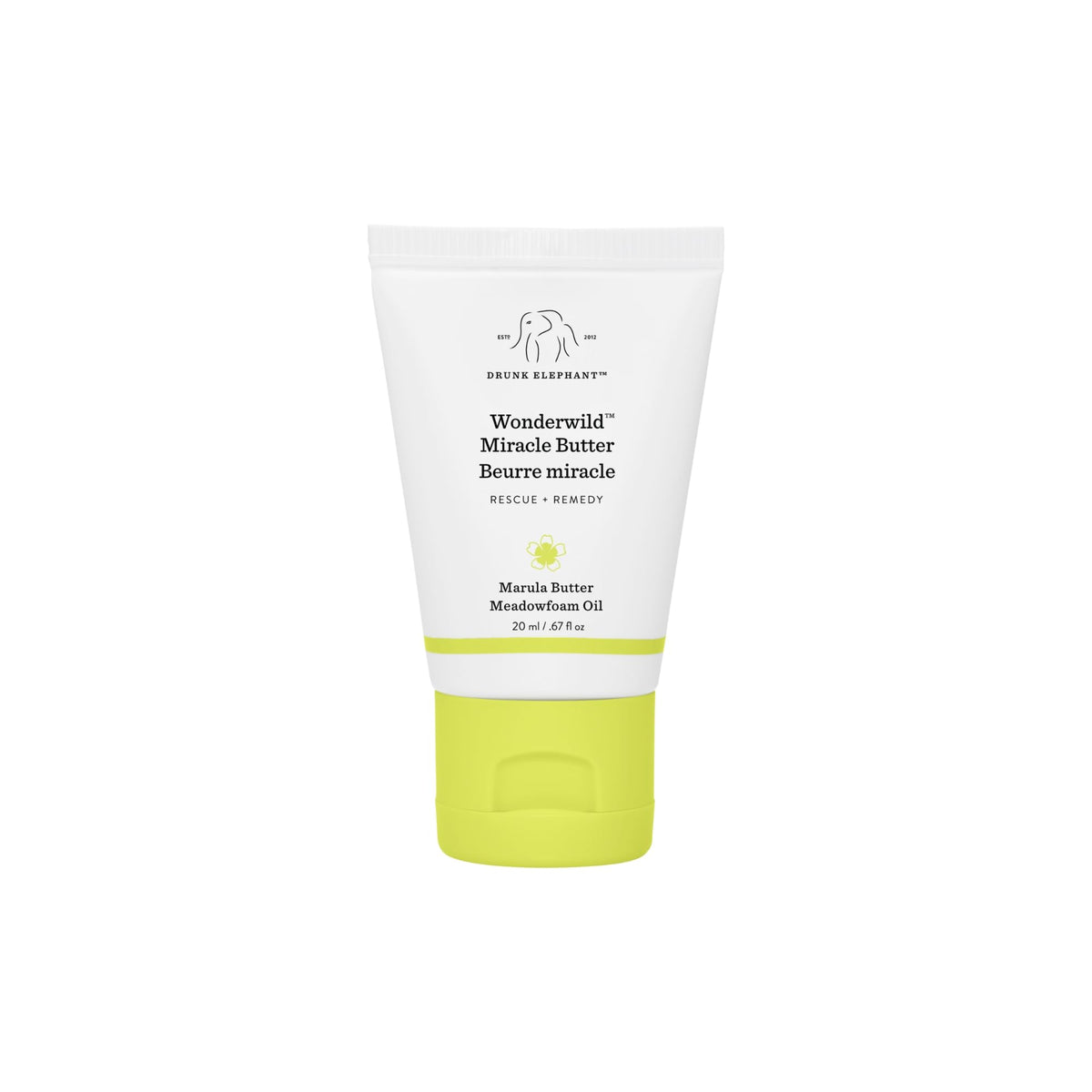 Drunk Elephant Wonderwild Miracle Butter 20ml tube nourishes dry skin.