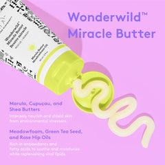 Drunk Elephant Wonderwild Miracle Butter applied on lips for dryness relief.