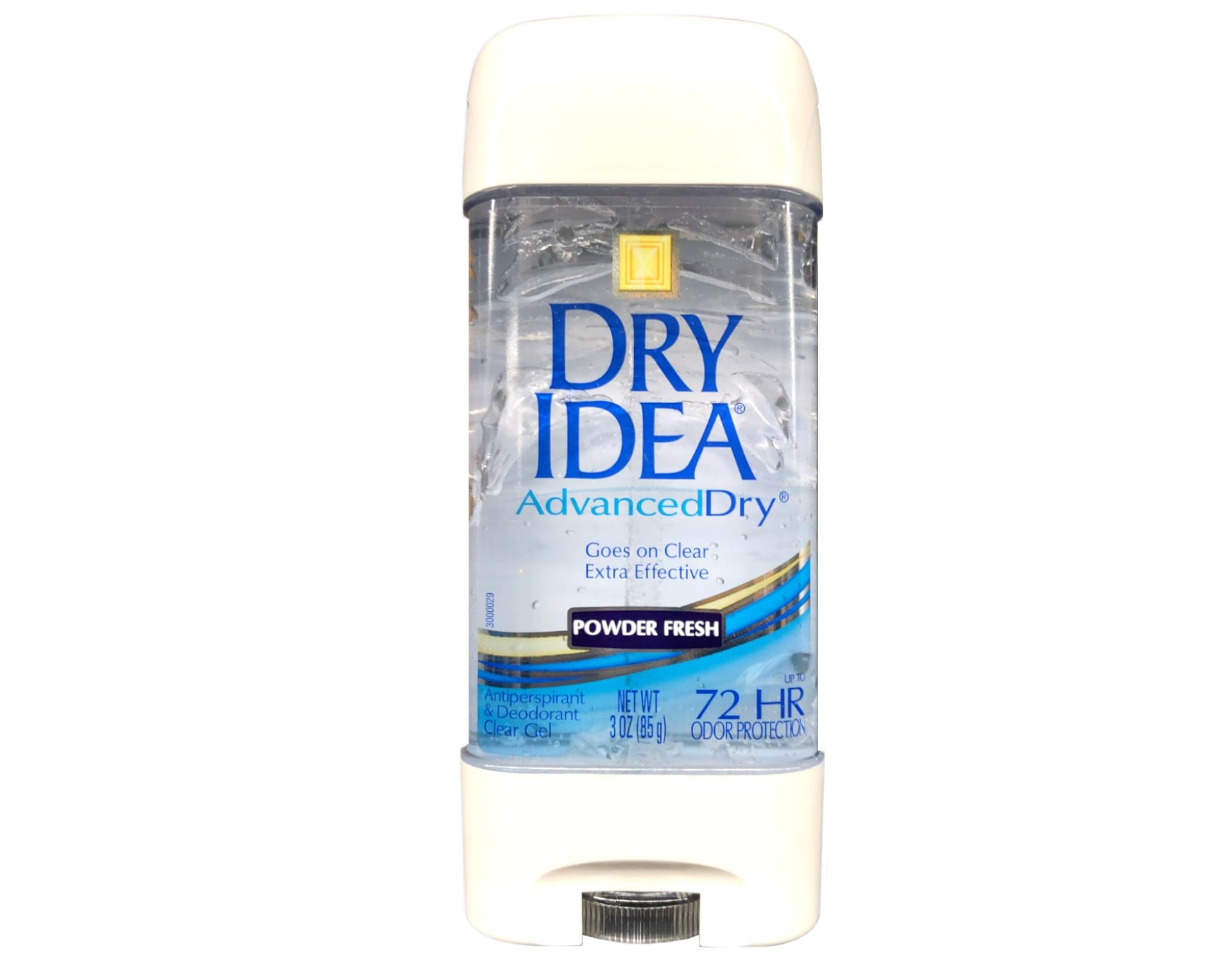 Dry Idea Advanced Dry Powder Fresh Gel bottle displaying clear gel for odor and sweat protection.