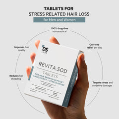DS Laboratories Revita.SOD tablet bottle closeup showing zinc and SOD support for hair vitality