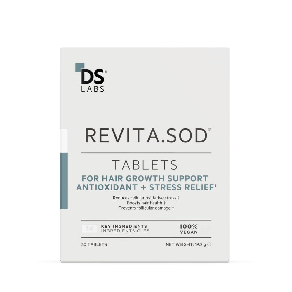 DS Laboratories Revita.SOD tablet bottle closeup highlighting daily hair wellness benefits