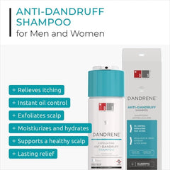 DS Labs Dandrene bottle side view highlighting color-safe, gentle formula