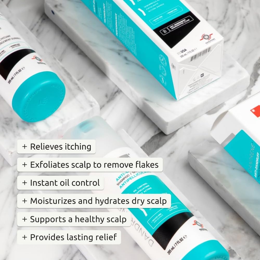 DS Labs Dandrene oil-control formula showing lightweight hydration in hair.