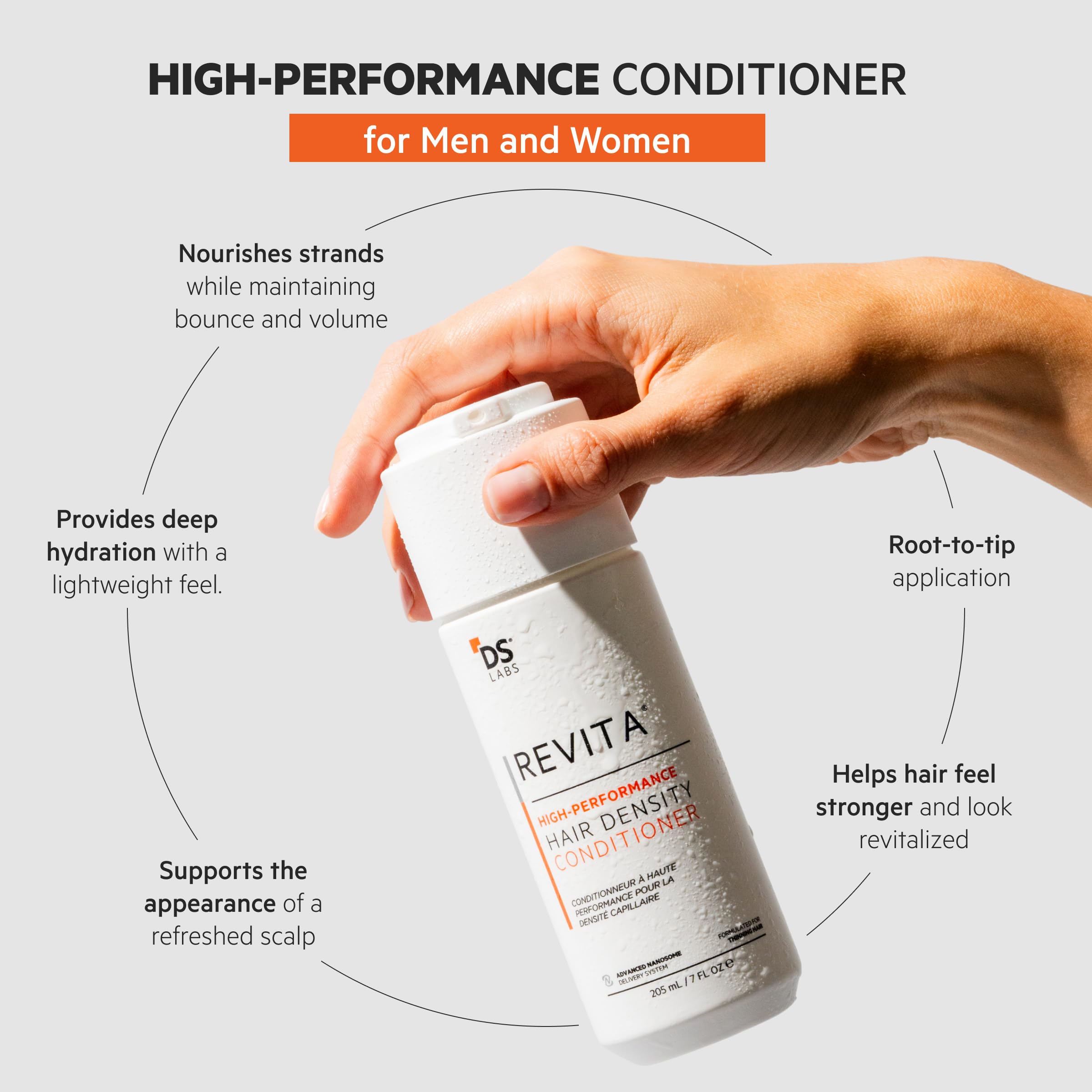 DS Labs Revita Conditioner back label highlights color-safe, sulfate-free formula
