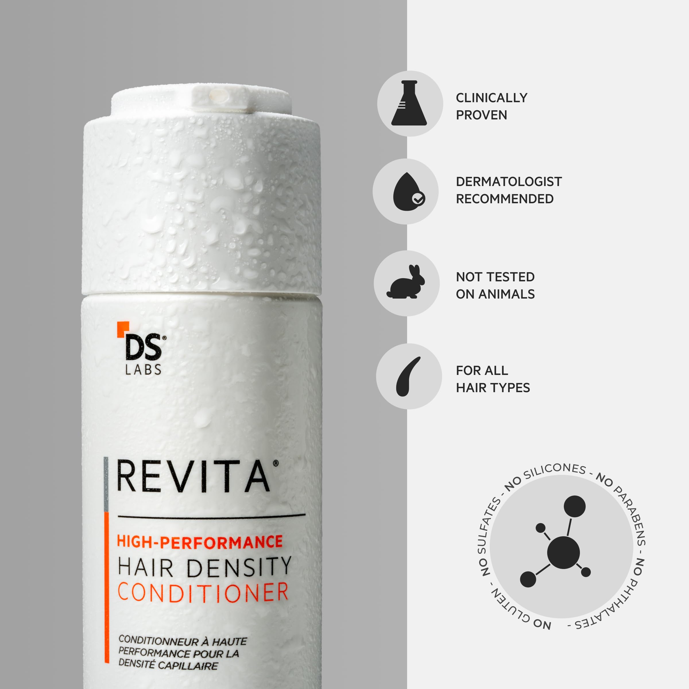DS Labs Revita Conditioner with hair lifestyle setup highlighting vitality