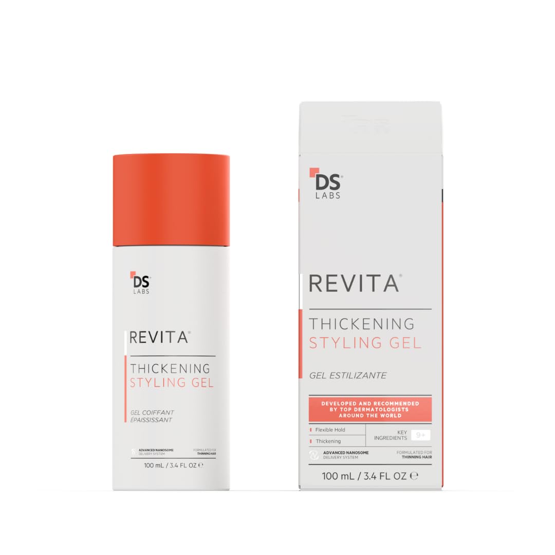 DS Labs Revita gel packaging demonstrates easy styling with medium hold.