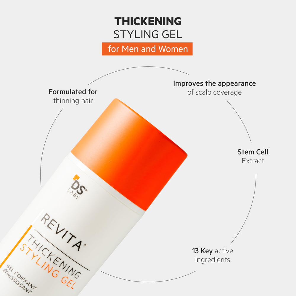 DS Labs Revita hair styling gel texture demonstrates smooth glide and quick dry.