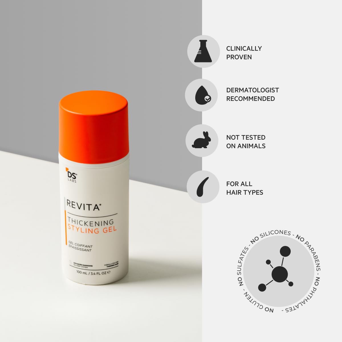 DS Labs Revita gel volume lift supports a fuller-looking finish.