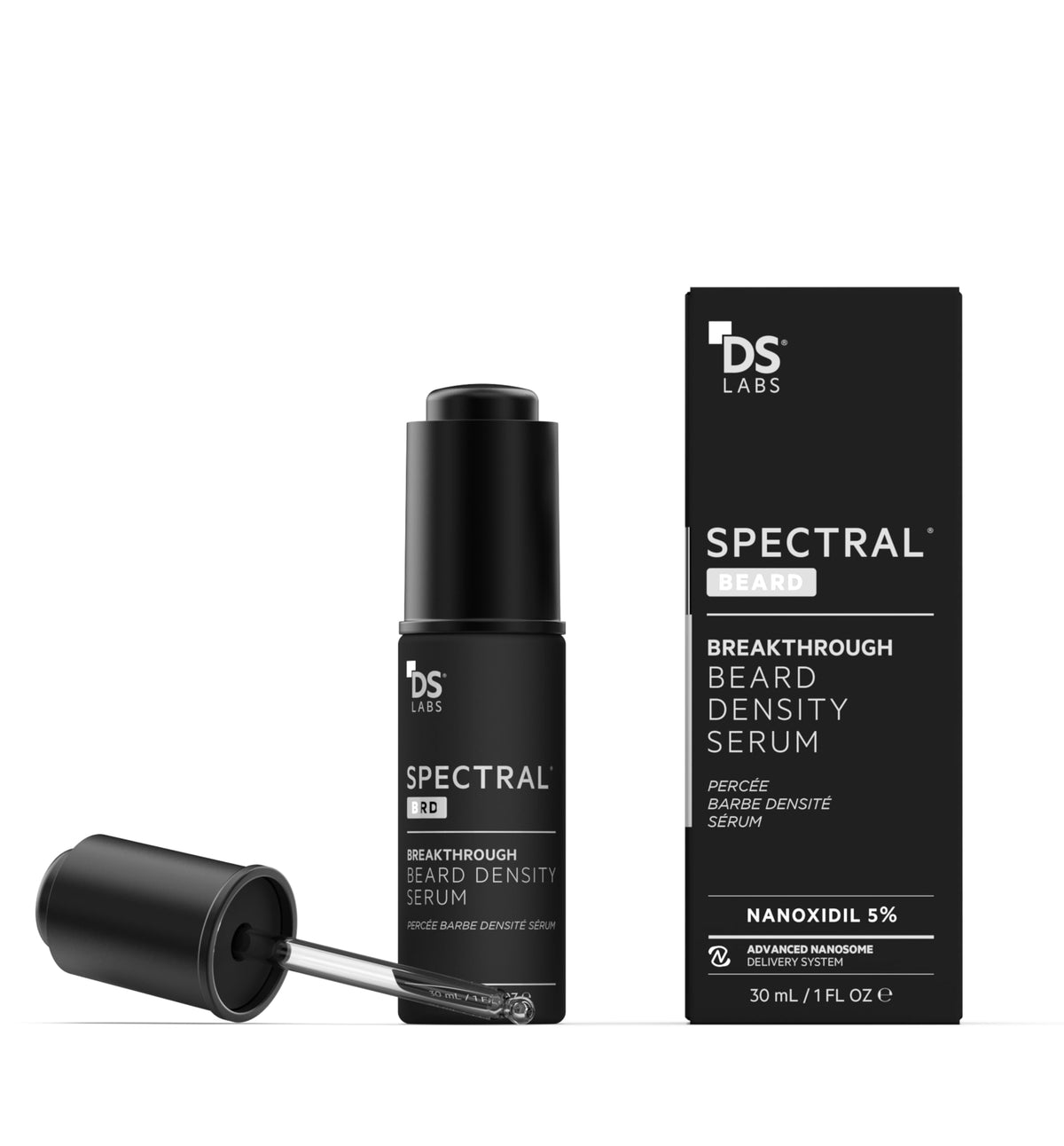 DS Labs Spectral.BRD beard serum dropper in use for precise application and fast absorption.