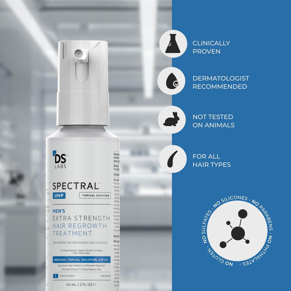 DS Laboratories Spectral.UHP men’s hair density serum on a bottle.