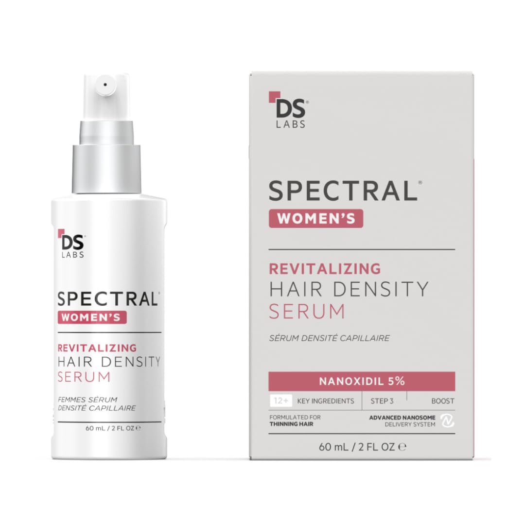 DS Laboratories Spectral Women’s Hair Density Serum bottle on a clean surface, lightweight formula for fuller hair.