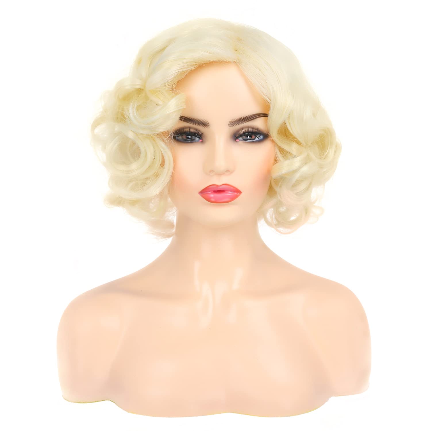 Dsimeig short blonde wig with a 22.5-inch soft stretch cap for secure fit.