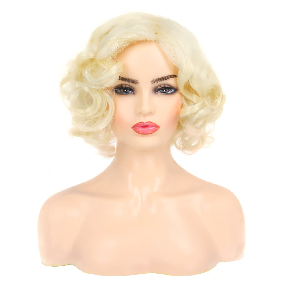 Dsimeig short blonde wig with a 22.5-inch soft stretch cap for secure fit.