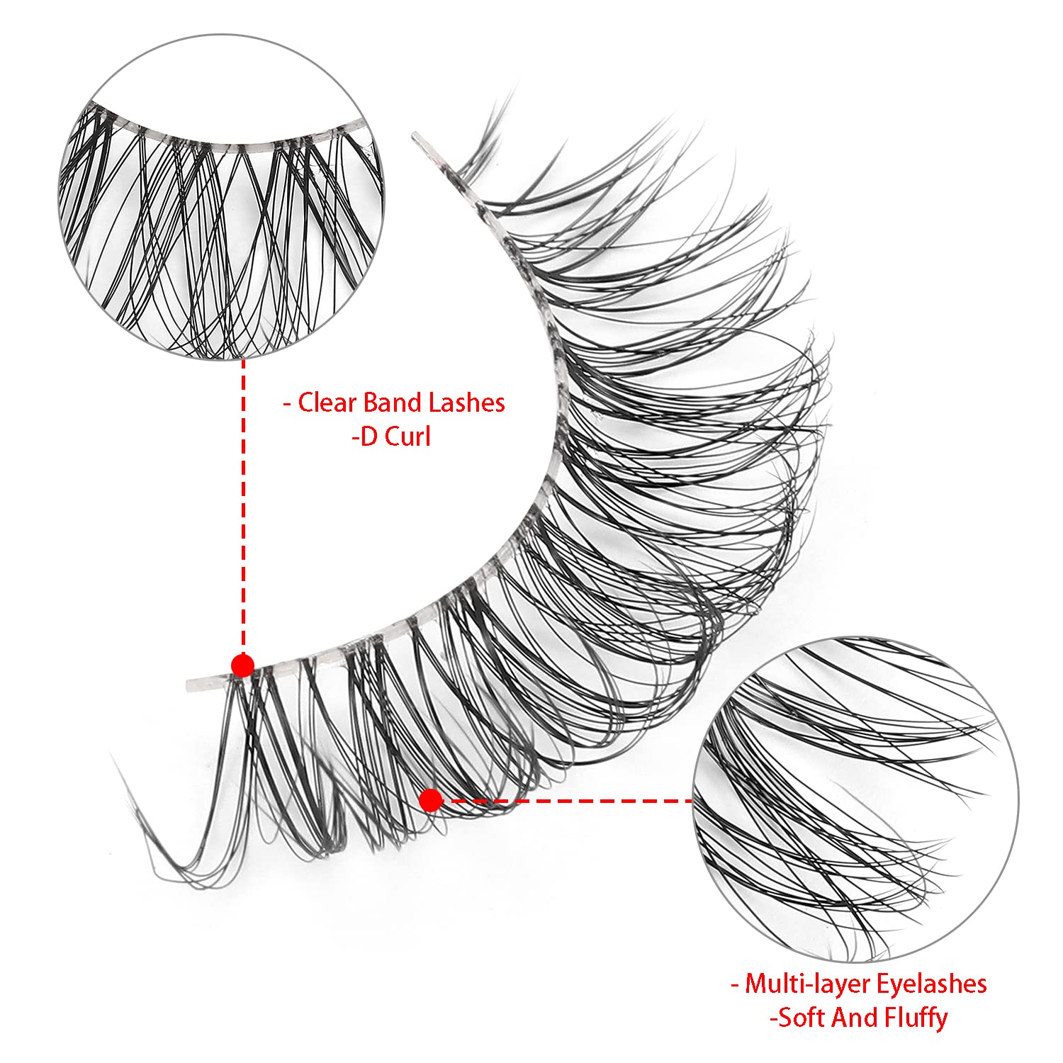 DSLONG natural look lashes with a clear band blending invisibly with lashes.