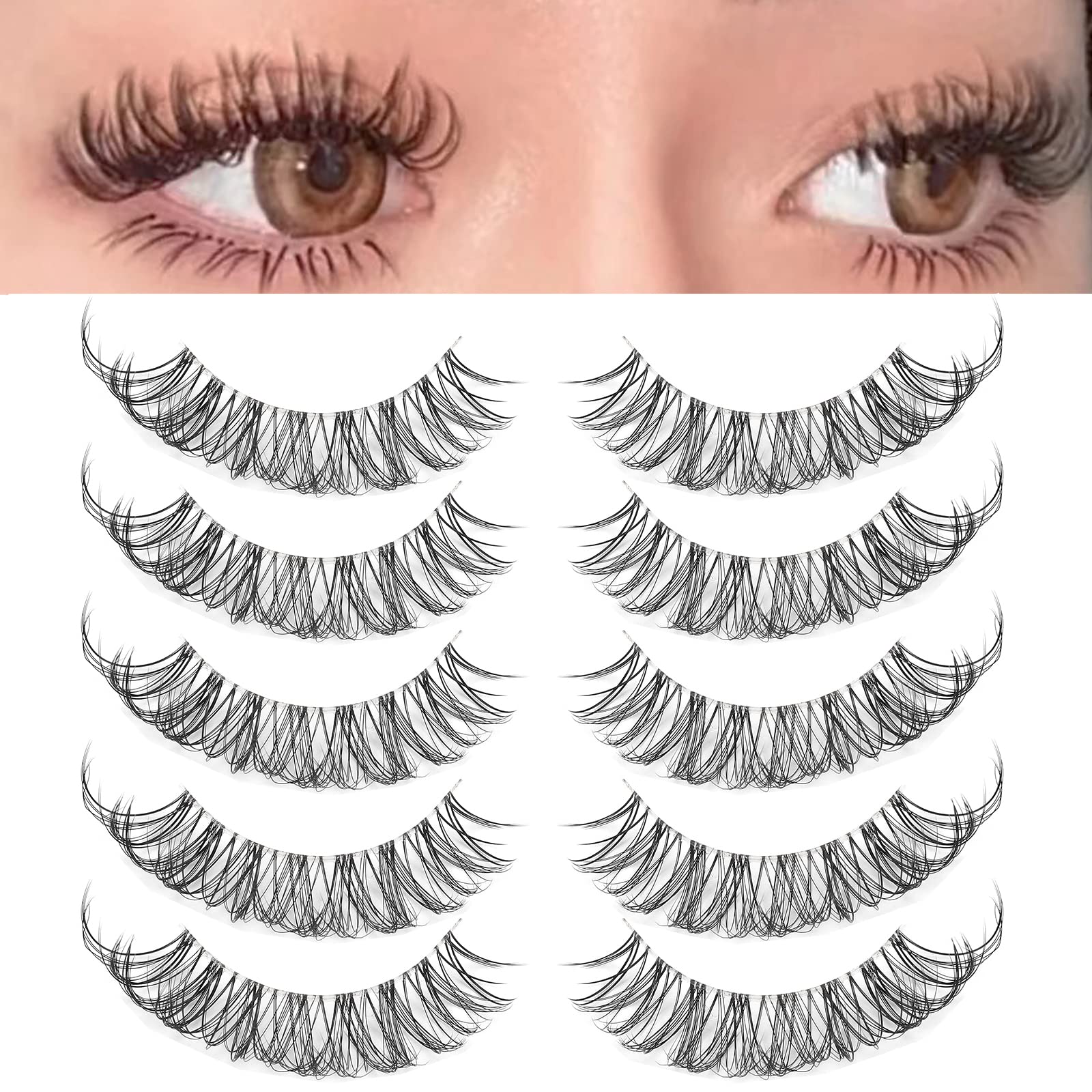 DSLONG cat eye lashes with invisible band for a seamless natural look.