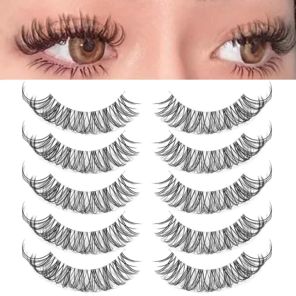 DSLONG cat eye lashes with invisible band for a seamless natural look.