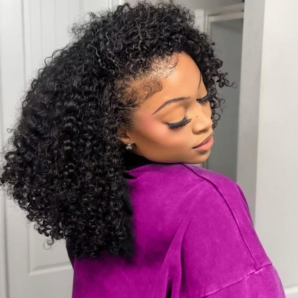 DSY Curly Half Wig close-up showing natural hairline and thick texture.