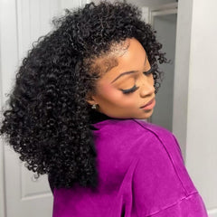 DSY Curly Half Wig close-up showing natural hairline and thick texture.