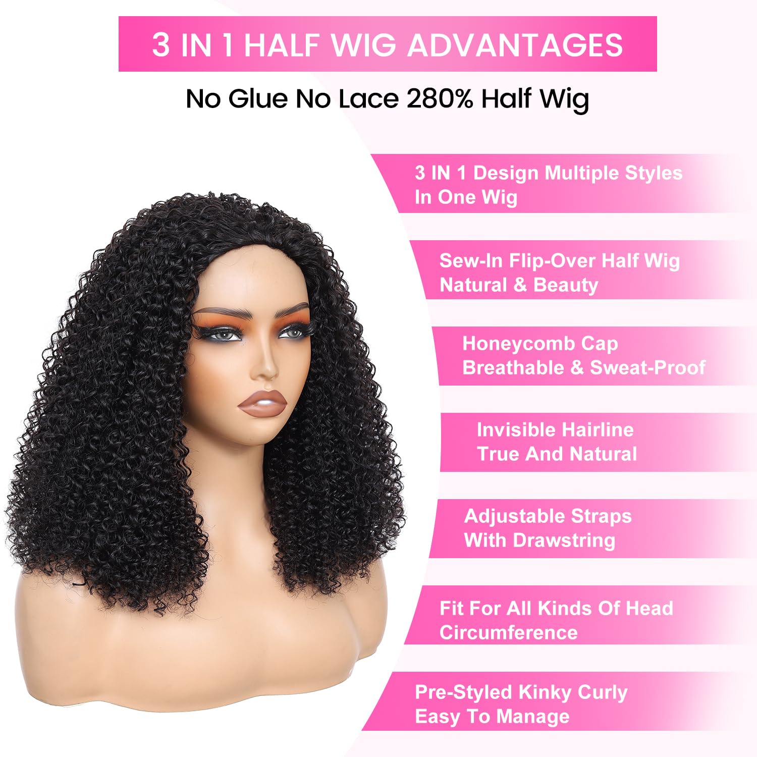 DSY Curly Half Wig heat-friendly hair ready for curling.