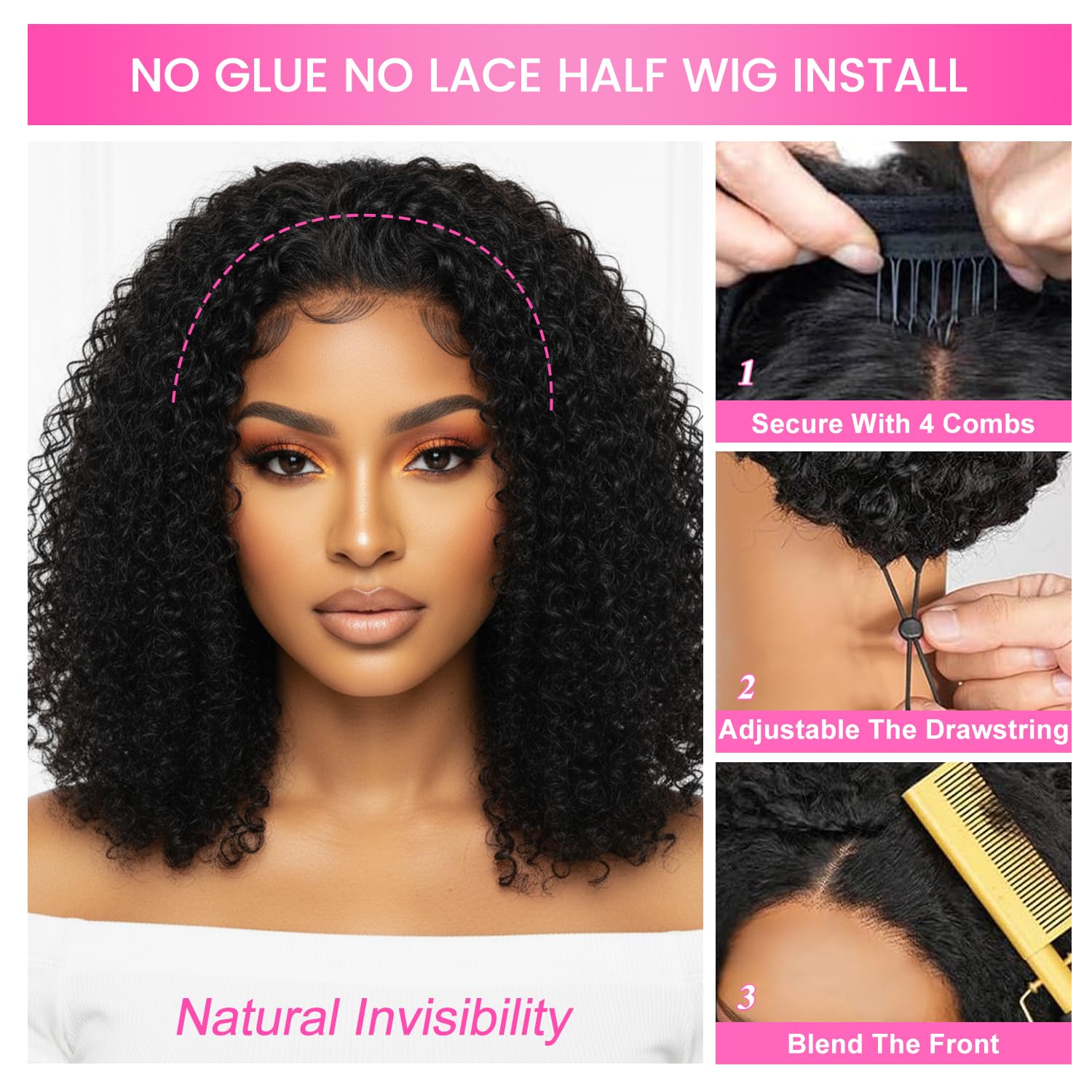 DSY Curly Half Wig packaging example for quick unboxing.