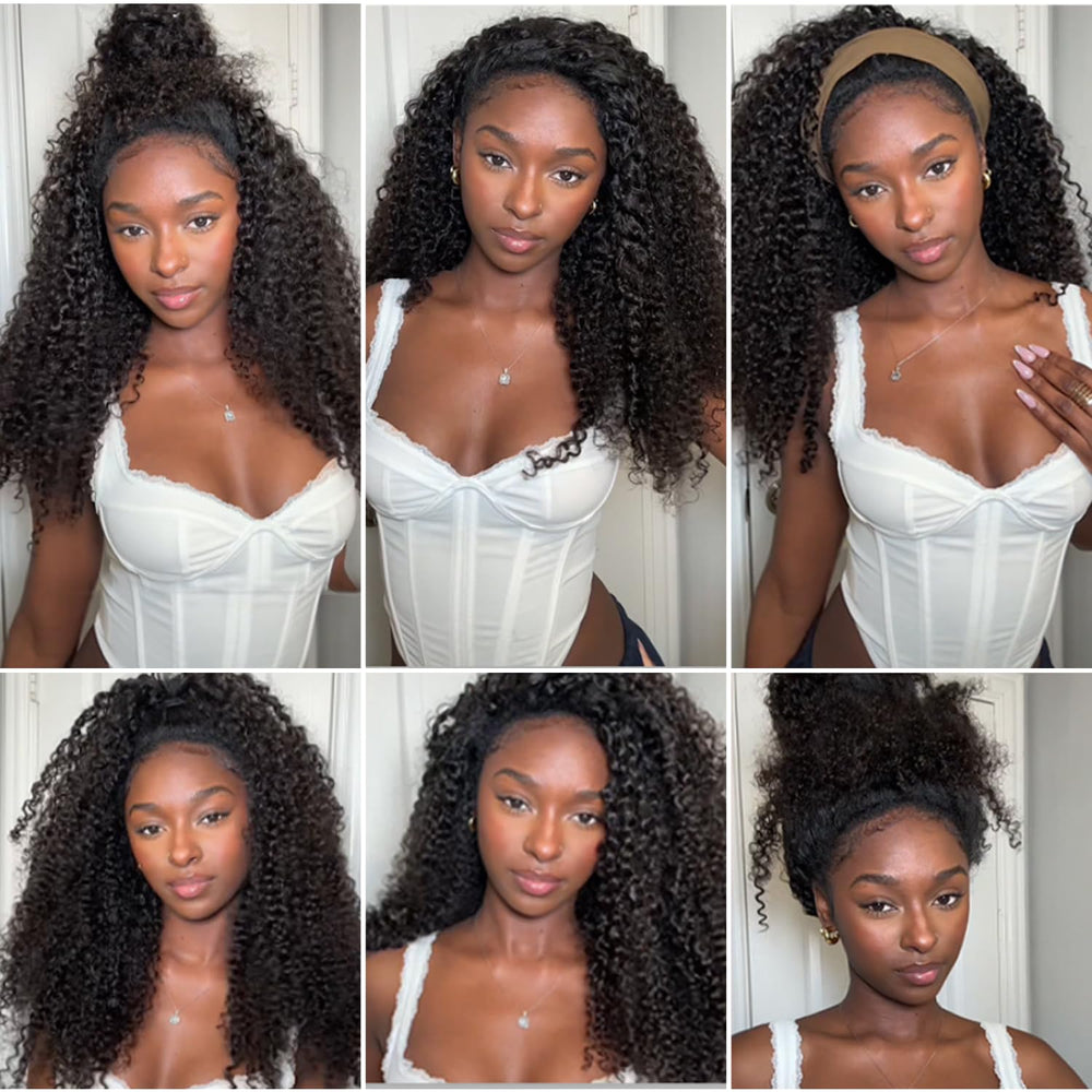 DSY Curly Half Wig styled half-up ponytail look.