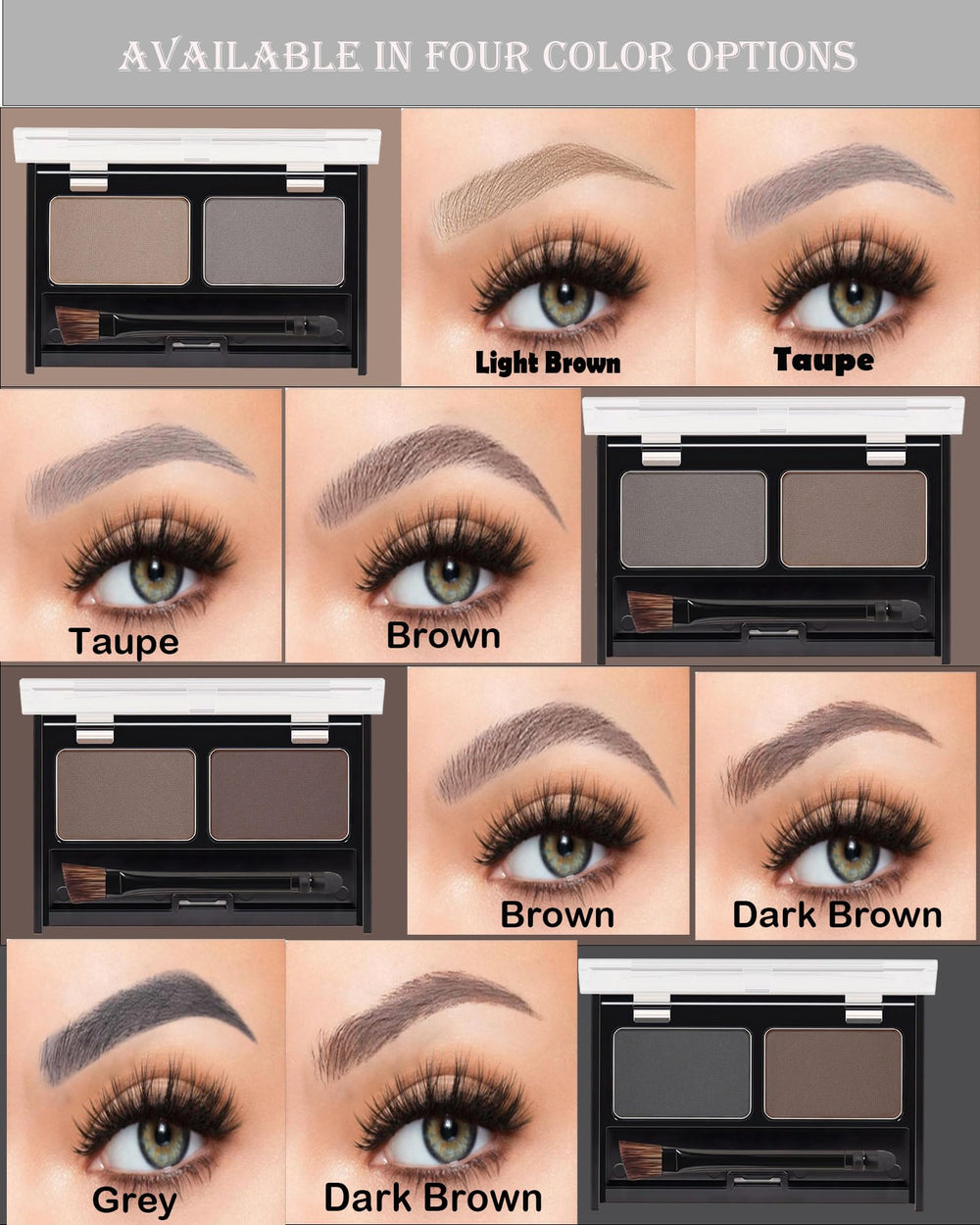 DuaTana dual-ended brow brush aids precise application.