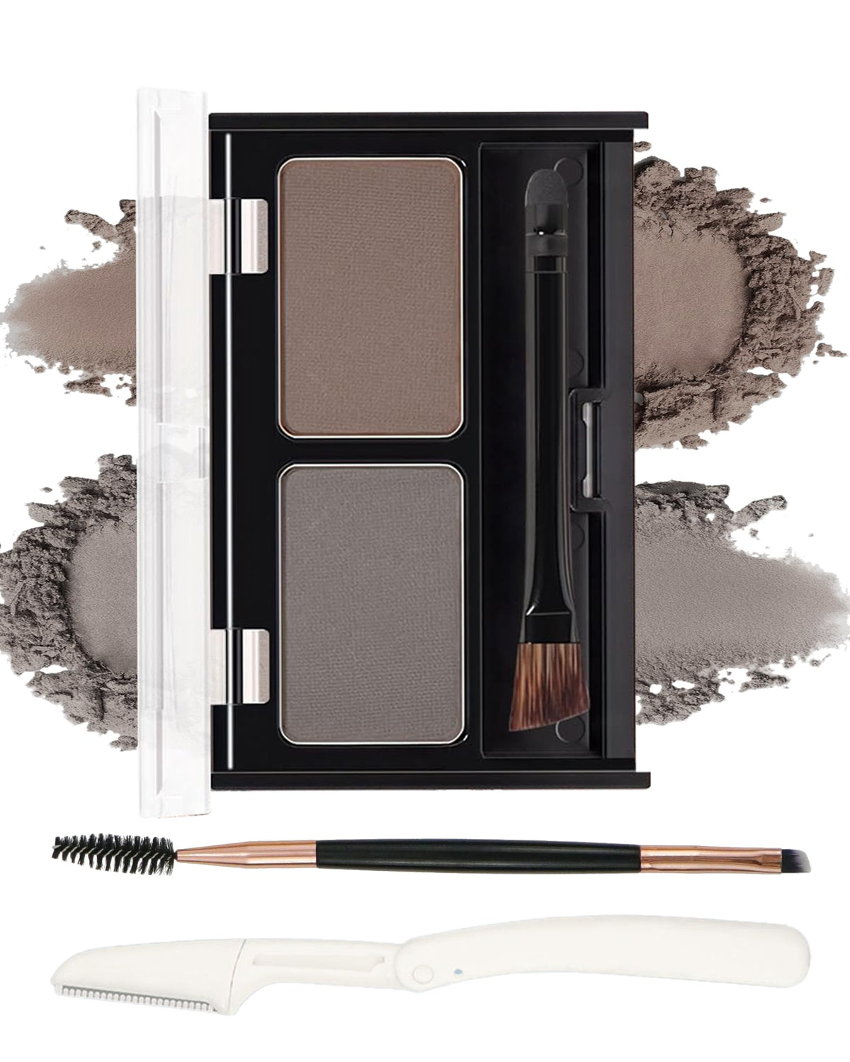DuaTana eyebrow powder palette taupe-brown swatches for natural fill and shaping.