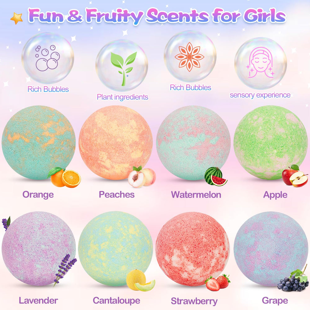 Duchong kids bath bombs 8-pack with colorful fizz and scents.