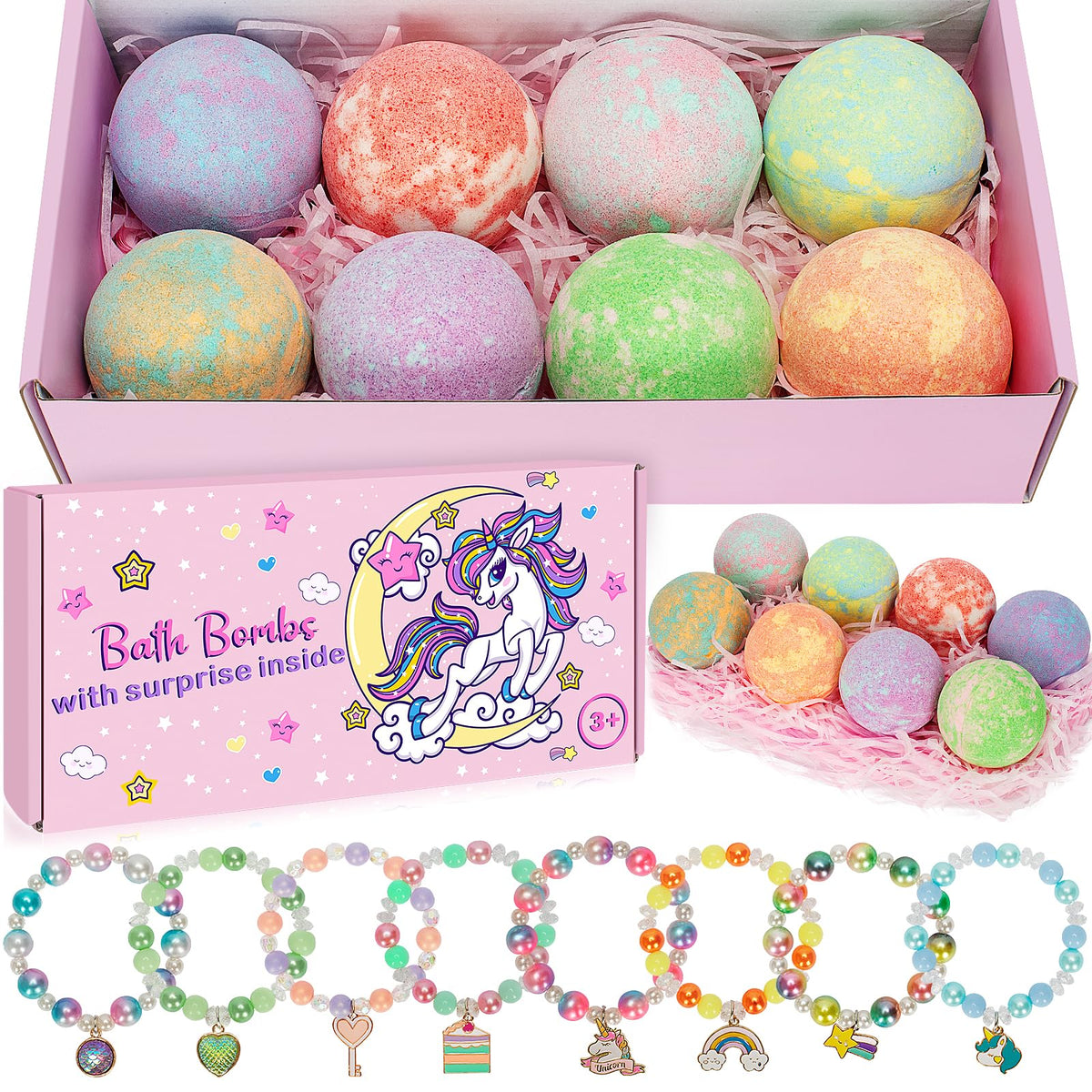 Duchong unicorn bath bombs with surprise toy inside for kids.