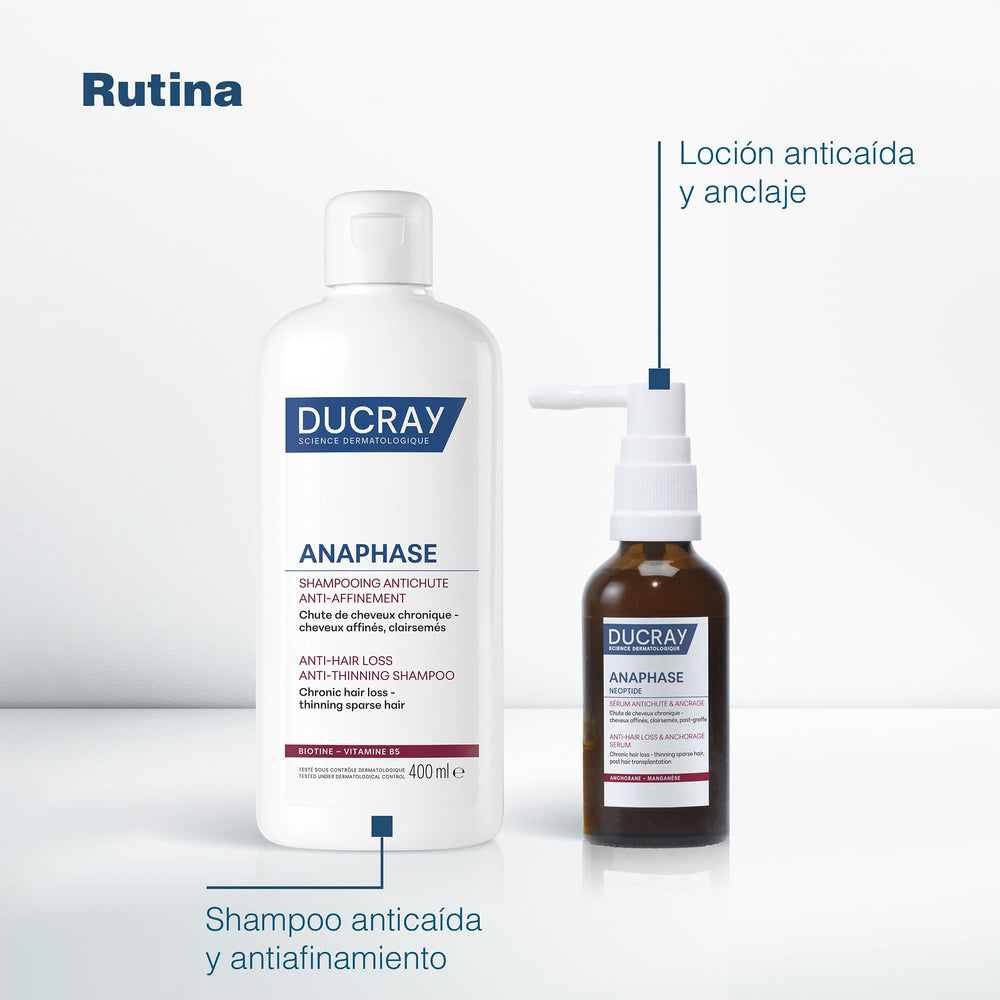 Ducray Anaphase+ shampoo being poured with smooth, satisfying lather.
