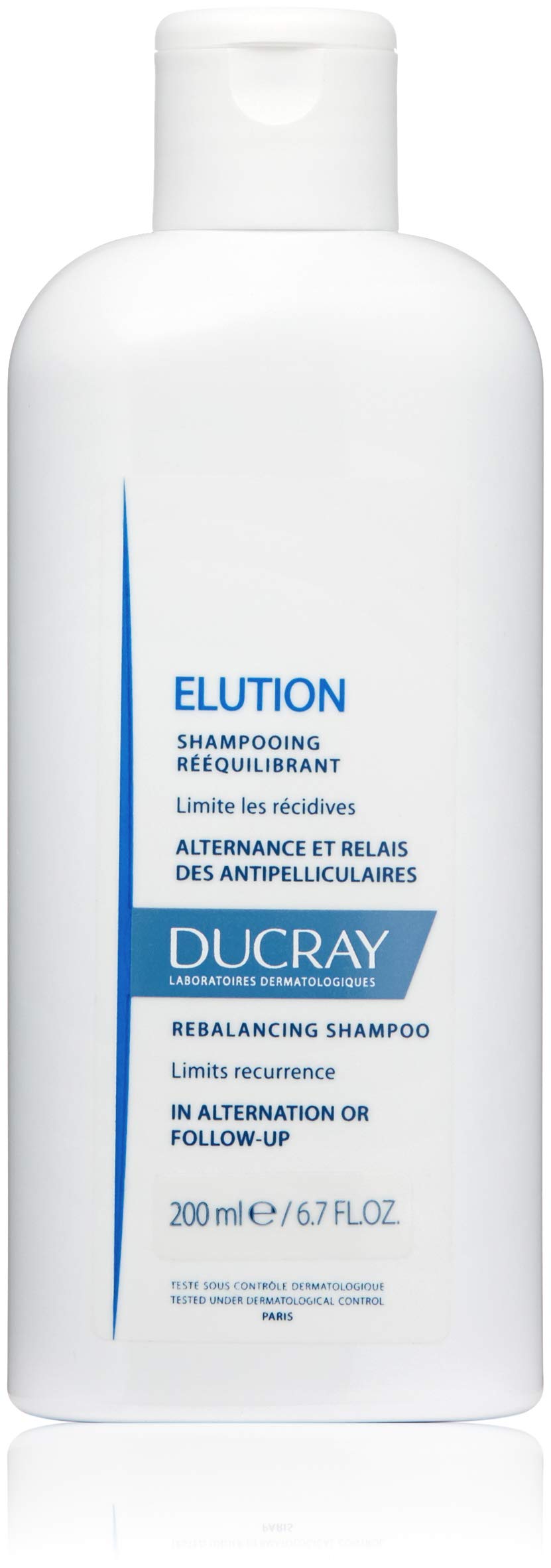 Ducray Elution bottle front, gentle balance for scalp comfort.