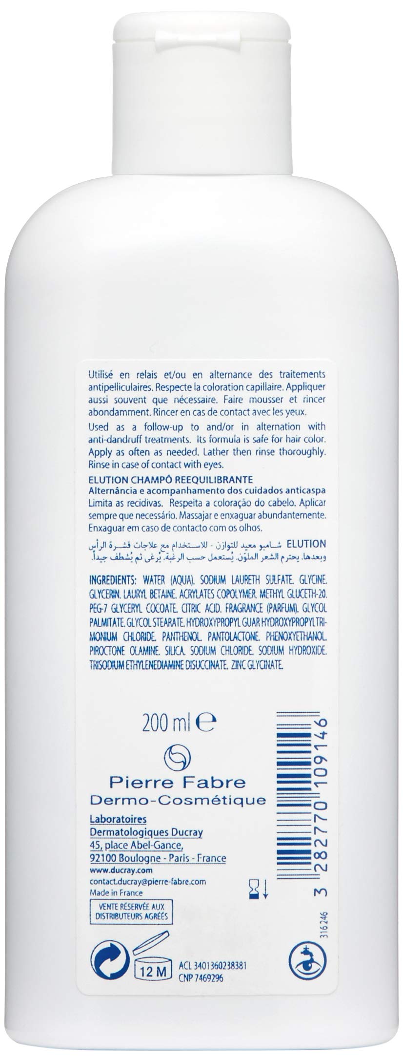 Ducray Elution lather in hand shows mild cleansing action.