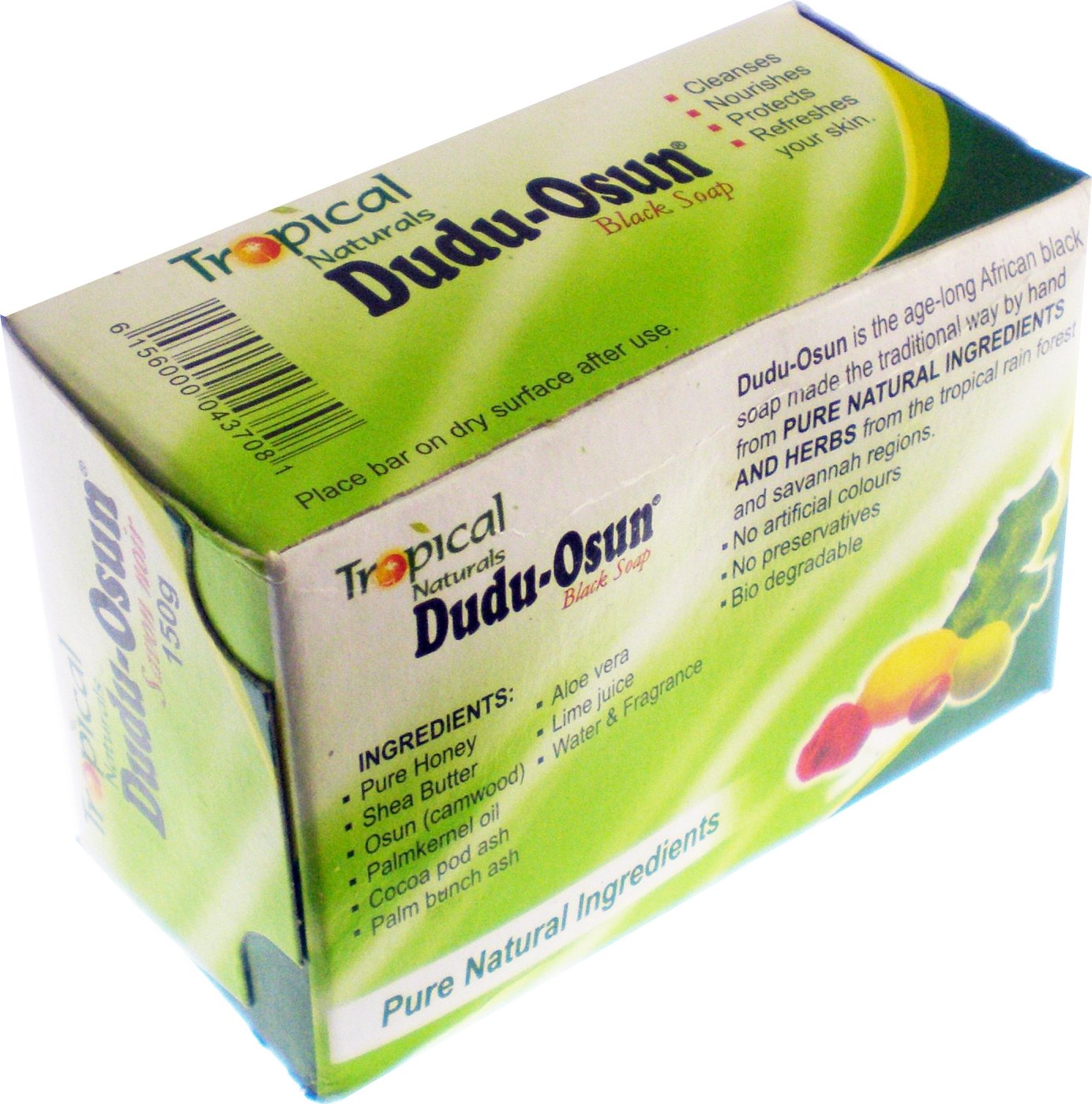 Dudu-Osun African Black Soap 150g pack with foaming action for rich cleansing.